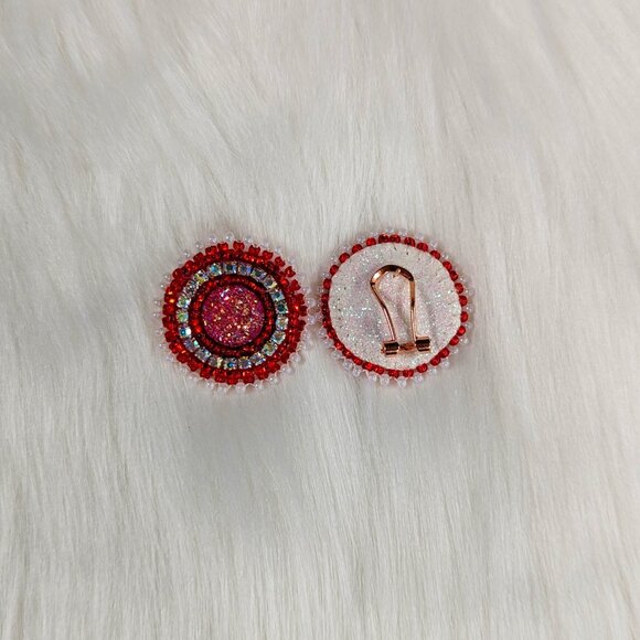 Beaded Red Stud Earrings - Picture 2 of 2
